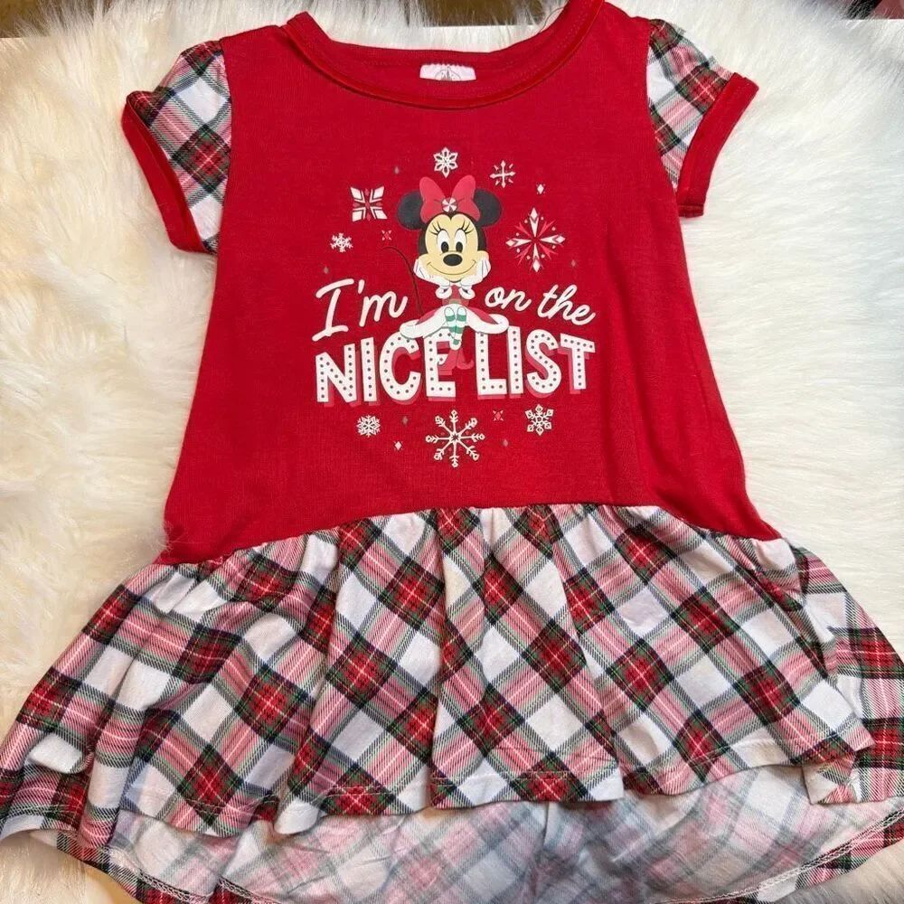 Disney Girls Nightshirt Santa Minnie I'm on the Nice List 2T Preowned Christmas